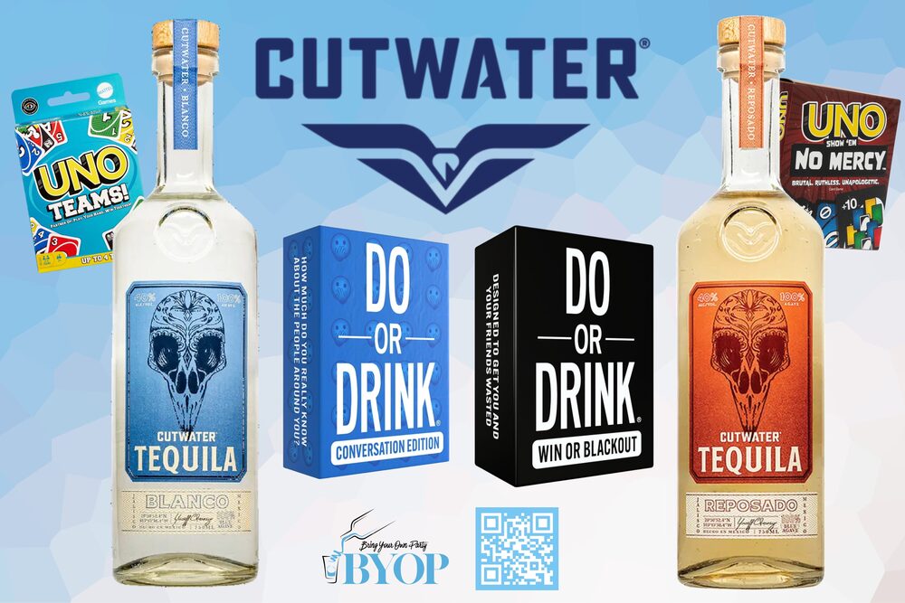 BYOP Cutwater Double XL — Cutwater Blanco and Reposado tequila with two UNO games