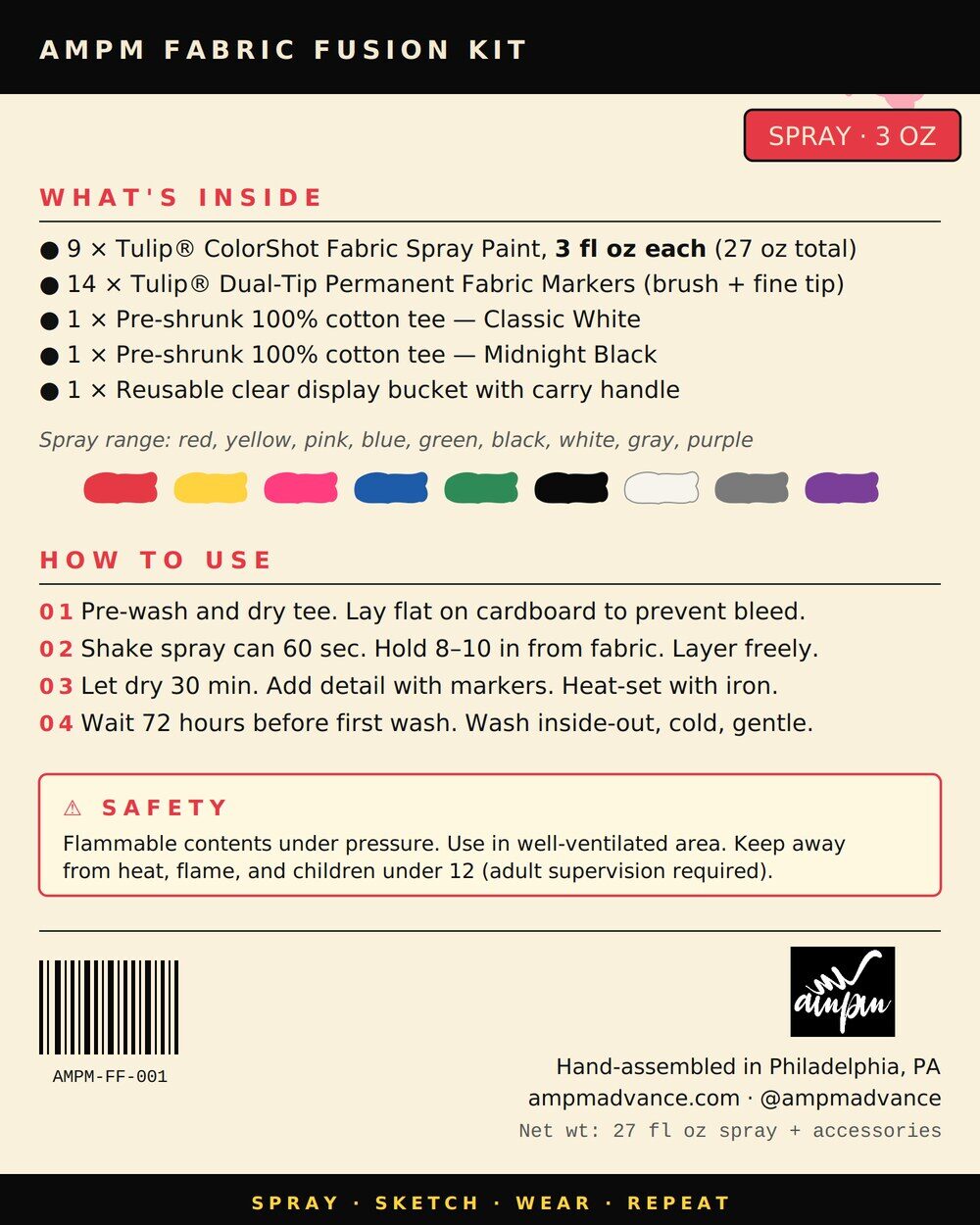 Fabric Fusion back label — full contents, how to use, safety and barcode
