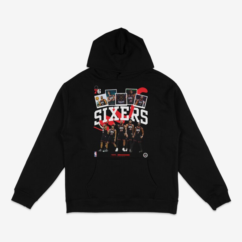 Philadelphia Sixers hoodie in black, printed by AMPM
