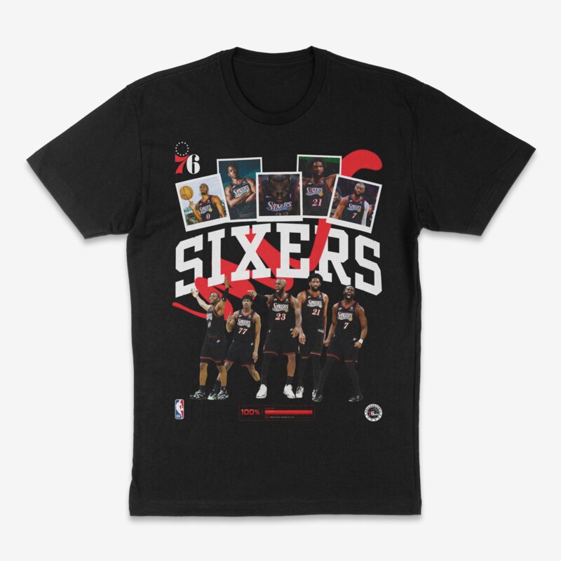 Philadelphia Sixers tee in black, printed by AMPM