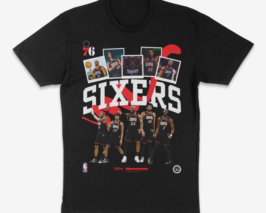Custom printed Sixers tee produced by AMPM Print Lab